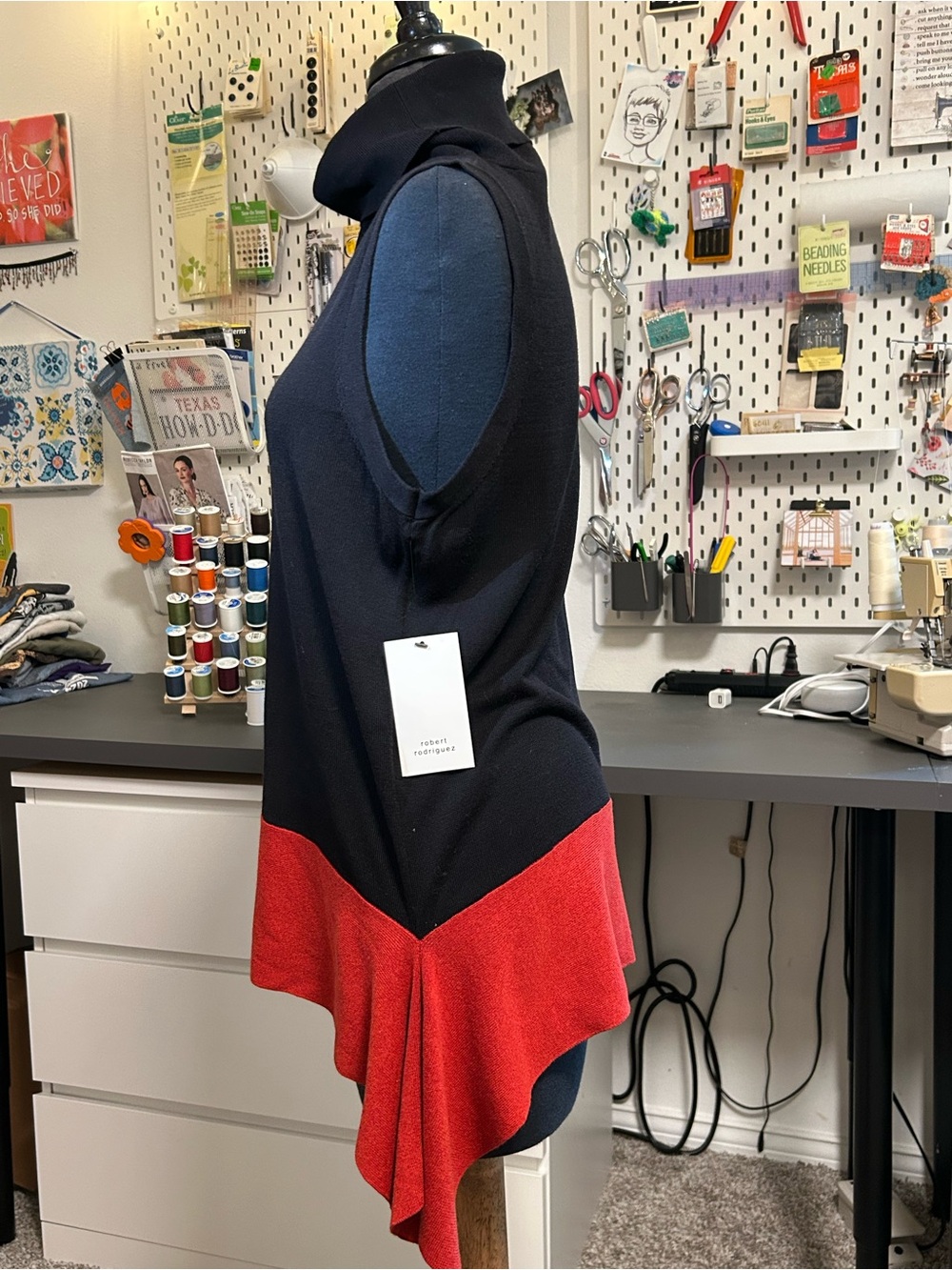Robert Rodriguez Black Sleeveless Turtleneck Tunic with Red Hem Accent Size M - Picture 2 of 8